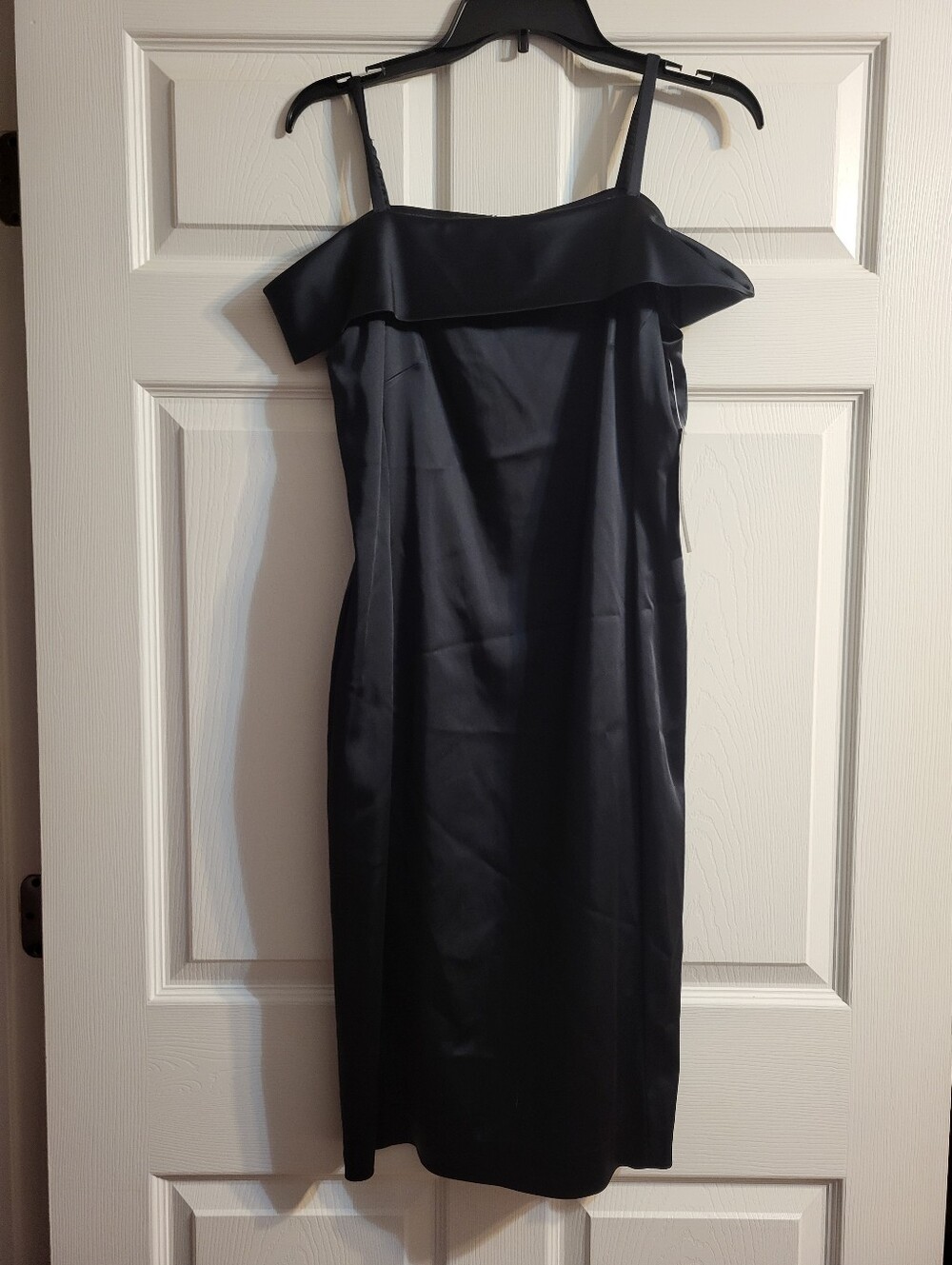 NWT Tahari Classic Midnight Navy Blue Off-Shoulder Midi Dress - Picture 4 of 13